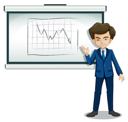 A businessman explaining the graph in the bulletin board