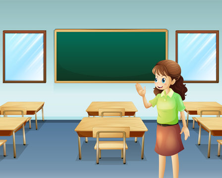 A teacher inside the empty classroom