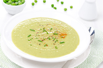 cold soup of green peas with yogurt and chives horizontal