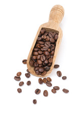 scoop with coffee beans, isolated on white