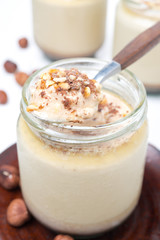 spoon of chocolate and coffee yogurt