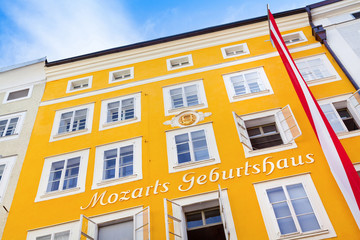 Birthplace of Wolfgang Amadeus Mozart in Salzburg, Austria - obrazy, fototapety, plakaty