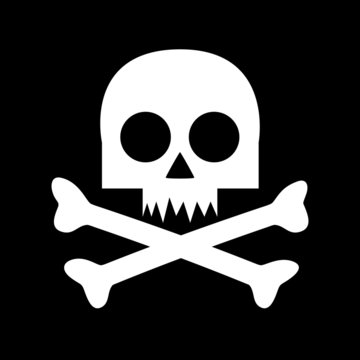 Mortal danger symbol - white skull on black