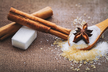 white and brown sugar