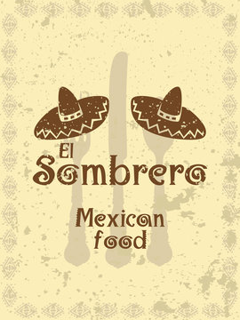 Vintage style menu cover with sombreros and cutlery