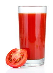 Tomato juice in glass, isolated on white