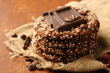 Homemade cookies with sesame seeds, chocolate,