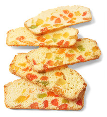 Biscotti with candied fruits, isolated on white