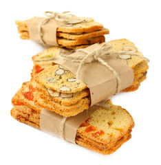Biscotti with  nuts and candied fruits, isolated on white