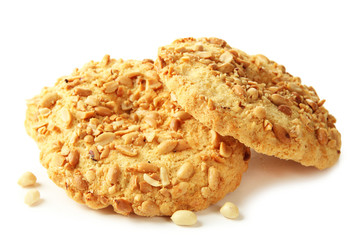 Homemade cookies with peanuts, isolated on white