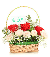 Fototapeta na wymiar Bouquet of fresh flowers for sale isolated on white
