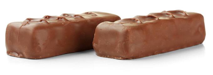 Two delicious chocolate bars isolated on white