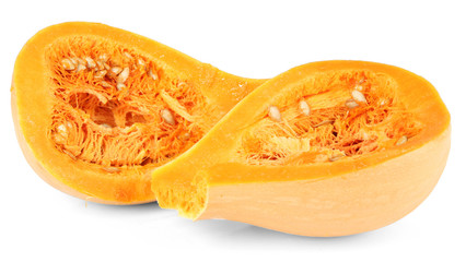 Ripe cut pumpkins isolated on white