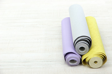 Wallpapers on wooden floor