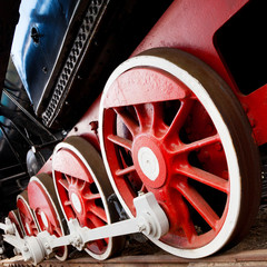 steam locomotive wheels close up