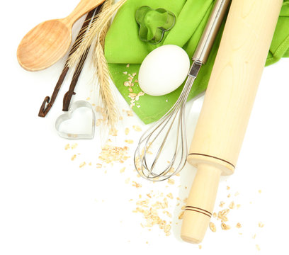 Cooking Concept. Basic Baking Ingredients And Kitchen Tools