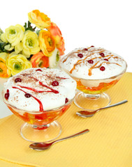 Tasty jelly on table on white background