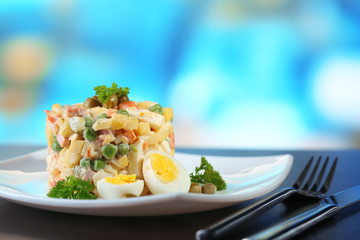 Russian traditional salad Olivier,