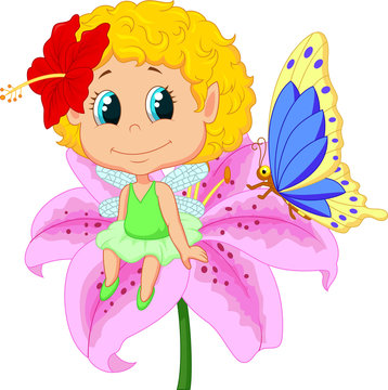 Baby fairy elf sitting on flower