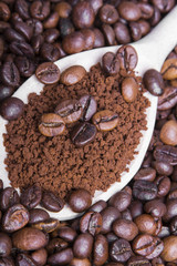 instant coffee on coffee beans background