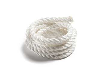Coil of white rope on isolated background