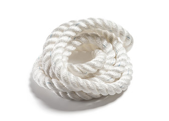 Coil of white rope on isolated background