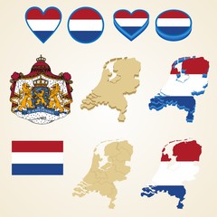 Netherlands Map, Vector 3D pack of Netherlands and flag