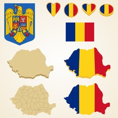 Romania Map, Vector 3D pack of Romania and flag