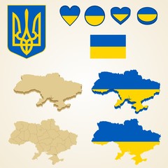 Ukraine Map, Vector 3D pack of Ukraine and flag