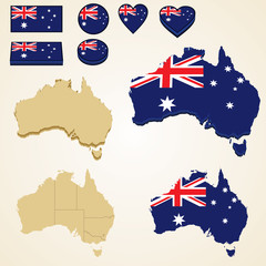 Australia Map, Vector 3D pack of Australia and flag