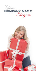 Happy cute blonde receiving presents