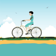 Naklejka premium Women riding a bicycle.