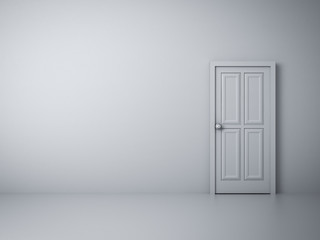 Empty white wall with closed door