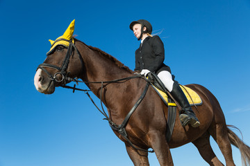 Teenage girl sitting on a horse