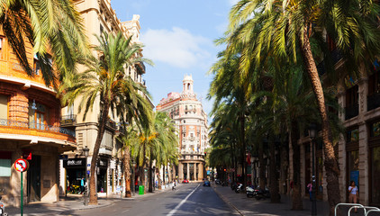 Street with Valencia Bank Building. Valencia, Spain