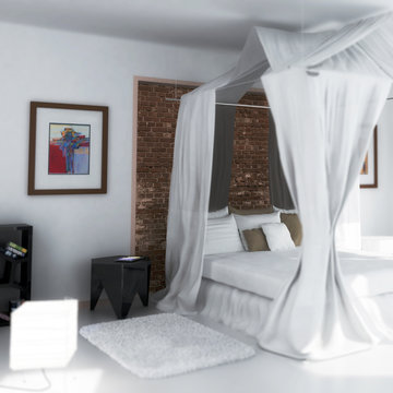 White Bedroom with Artwork
