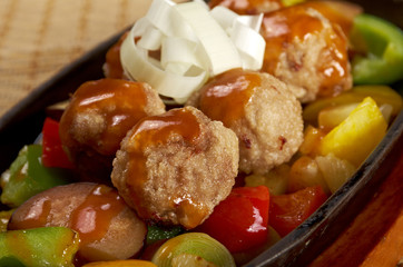 Roasted meatballs and vegetables