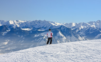 Skier on the slope ski resort  Zell am See, Austrian