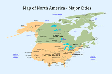 Map of North America - Major Cities