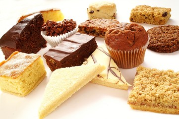 Cake and slice selectio on on white platter