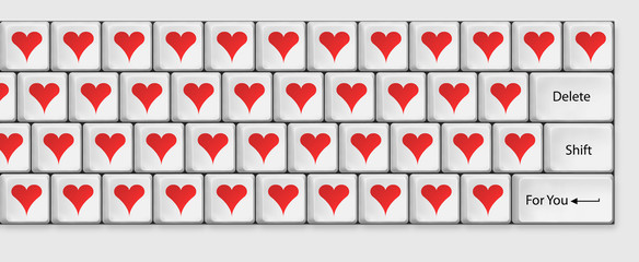 Keyboard for lovers with red hearts, For You