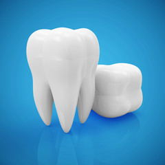 Tooth on blue reflective background