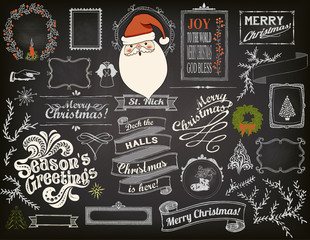 Christmas Design Elements on Chalkboard