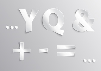 Alphabet white letter with shadow Y,Q,&,+,-,=