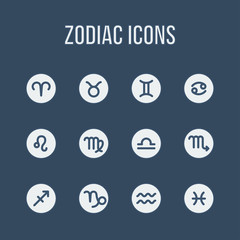 Zodiac signs icons on dark
