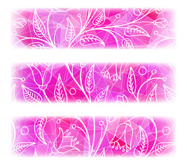 Set of three colorful banner in bright-pink color