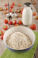 porridge in a bowl and strawberries