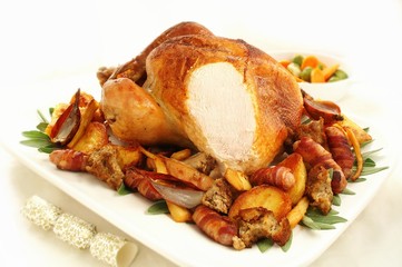 roast Christmas turkey with vegetables