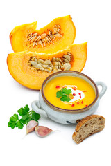 Pumpkin soup with fresh pumpkins