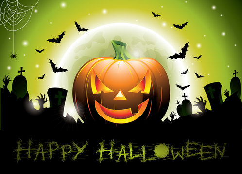 Vector illustration on a Happy Halloween theme with pumpkin